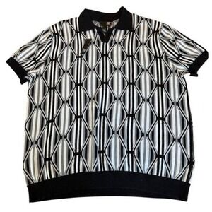 JF Collection Mens Geometric Pattern Knit Polo Shirt Short Sleeve